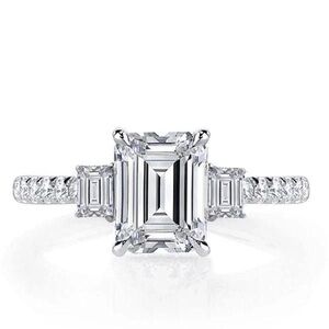 Italo Emerald Three Stone Created White Sapphire Engagement Ring